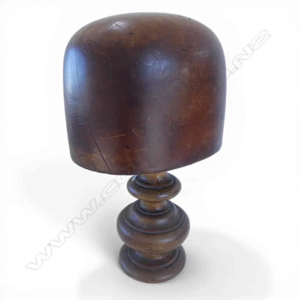 WOODEN HAT BLOCK on later turned stand H.310mm Image 1++