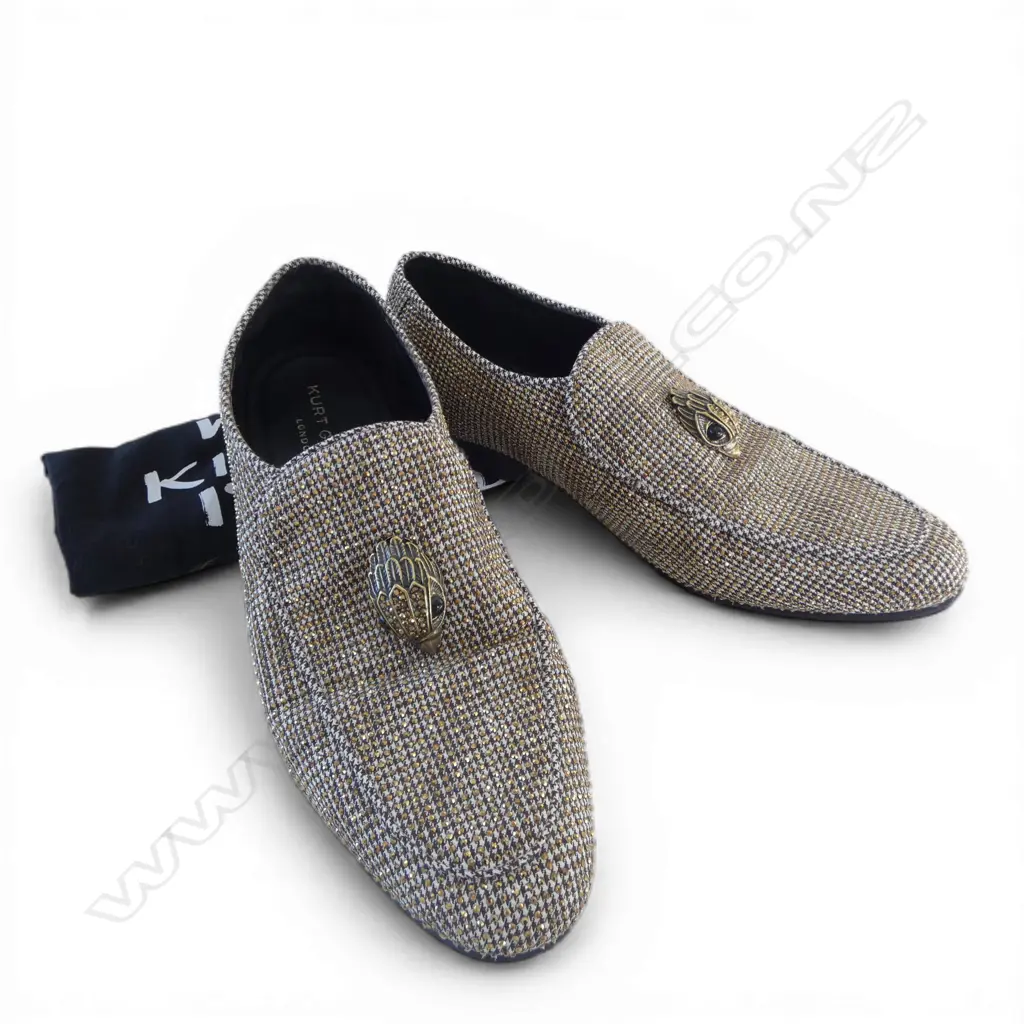 PR KURT GEIGER METALLIC LOAFERS WITH PHOENIX HEAD DECORATION, SIZE 41 (LIGHTLY WORN) IN DUSTBAG Image 1++