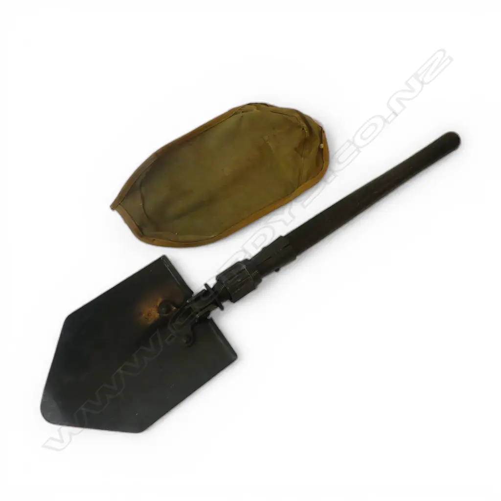 OLD FOLDING SHIPPING SHOVEL WITH CANVAS BAG length when folded L.440mm Image 1++