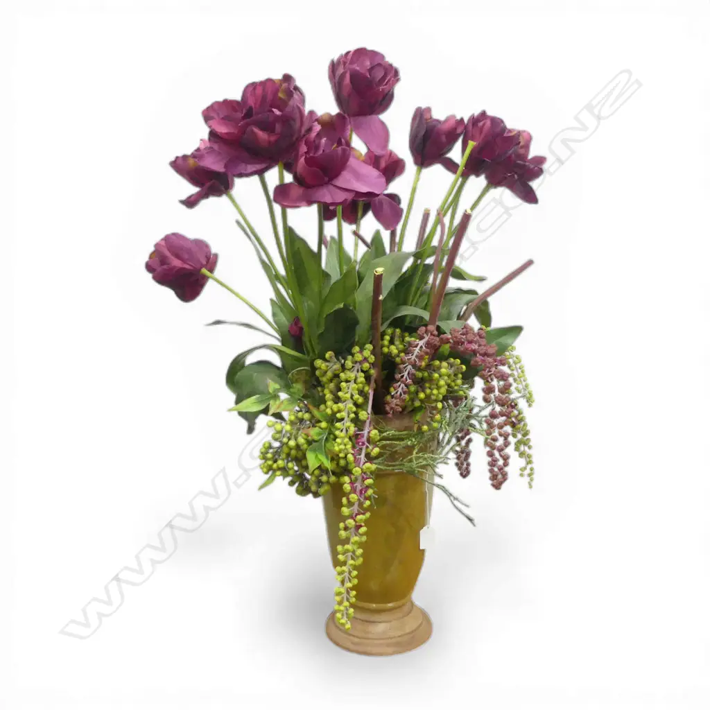 FAKE TULIP FLOWERS IN GLAZED CERAMIC VASE H.800mm Image 1++