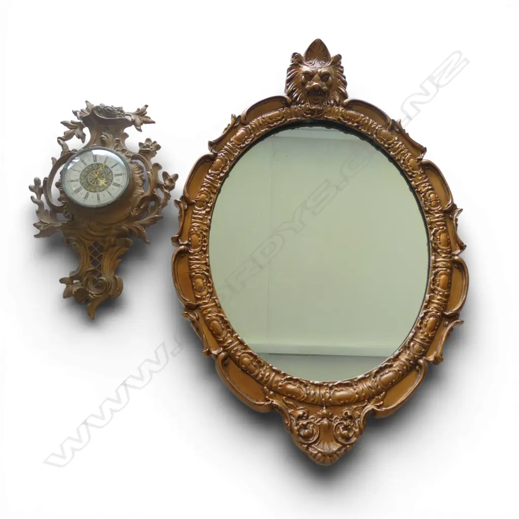 GILT FRAMED MIRROR L770MM& GILT FRAMED WALL CLOCK L440MM Image 1++