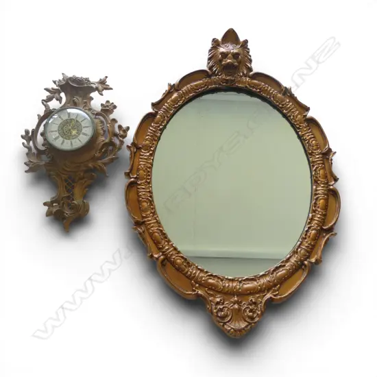 GILT FRAMED MIRROR L770MM& GILT FRAMED WALL CLOCK L440MM