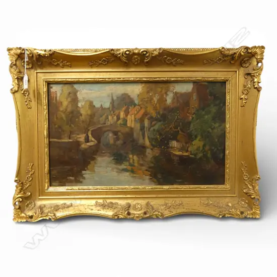 HENDRIK VAN LEEUWEN (DUTCH 1890-1972), CANAL SCENE, OIL ON CANVAS 280x485mm