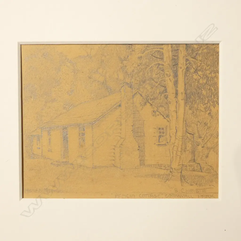 BESSIE CHRISTIE, 'ACACIA COTTAGE, CORNWALL PARK', SIGNED & TITLED, PENCIL. 100 x 125mm Image 1++