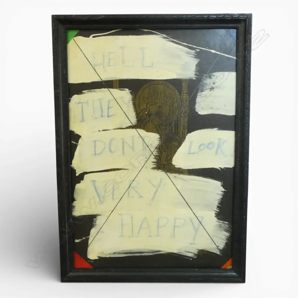 ARTIST UNKNOWN ACRYLIC ON BRASS RUBBING  IS THIS RELIGION?550 X 370 MM Image 1++