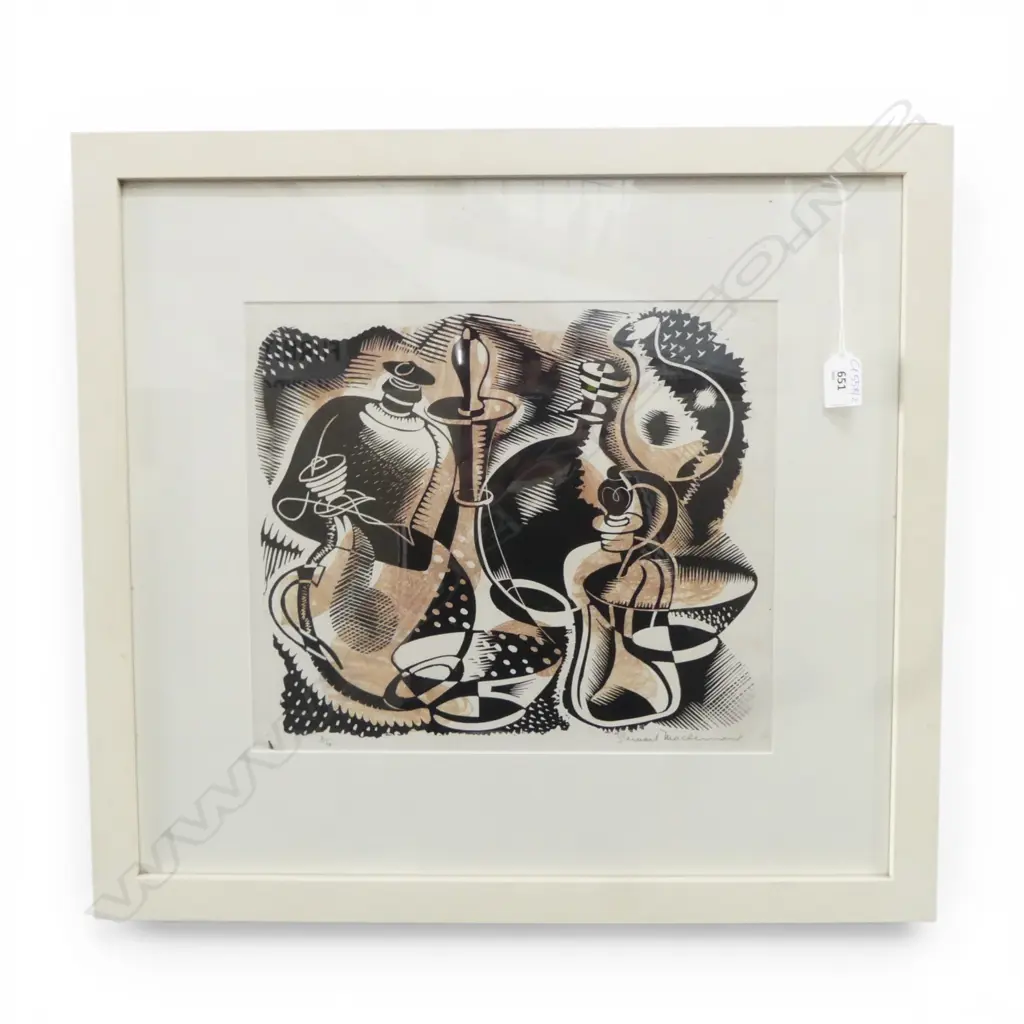STEWART MACLENNAN, STILL LIFE WITH DECANTERS, LINOCUT 2/10, SIGNED 300x345mm Image 1++