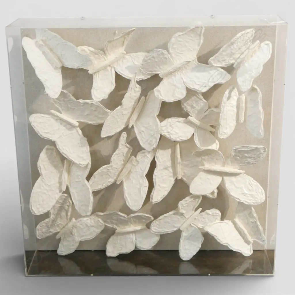 PAPER ART SCULPTED BUTTERFLY PERSPEX ENCASED ARTWORK 500 X 500mm Image 1++