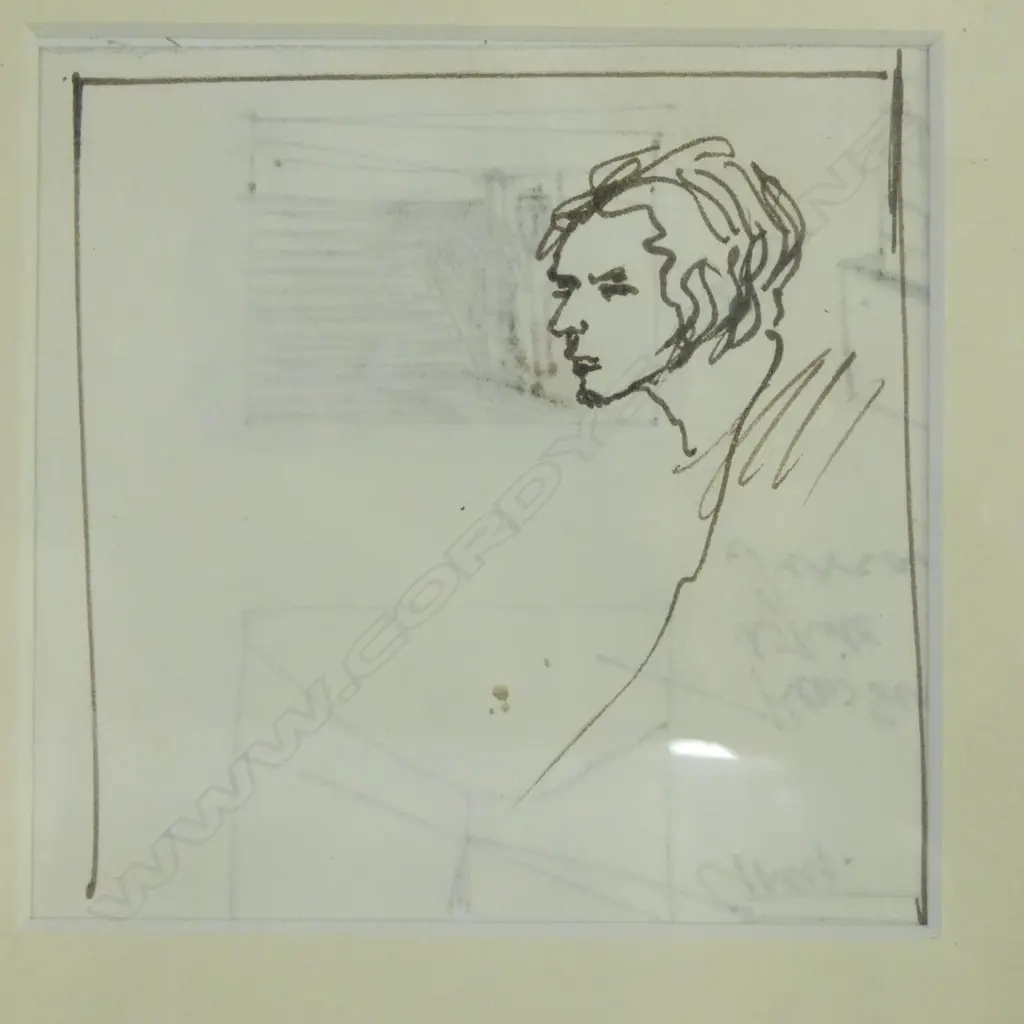 SET OF 3 GARTH TAPPER DRAWINGS, PORTRAITS, INK ON PAPER, 100x100mm Image 1++