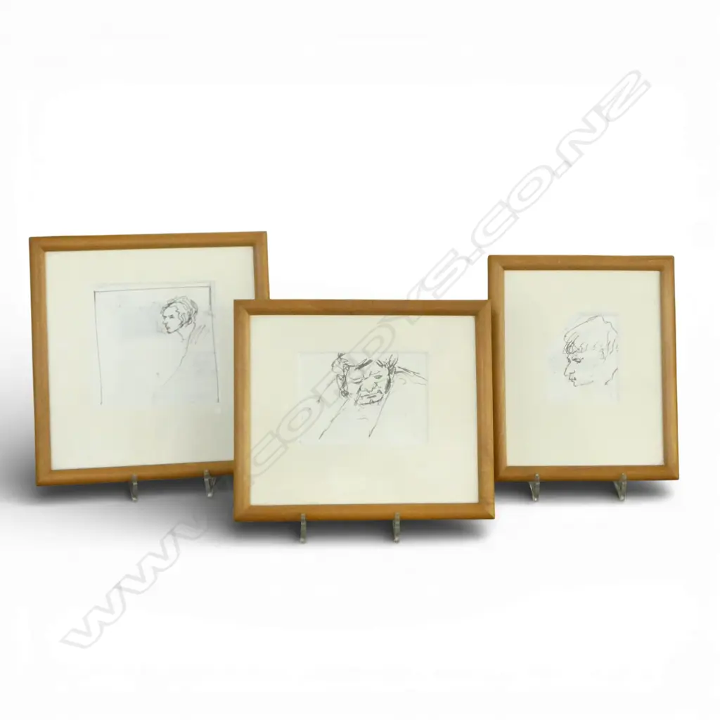 SET OF 3 GARTH TAPPER DRAWINGS, PORTRAITS, INK ON PAPER, 100x100mm Image 1++