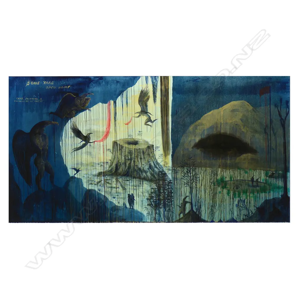 William (Bill) Hammond (NZ 1947-2021) 'Cave Painting 4' reproduction print from Christchurch Art Gallery. 280 x 490mm. Image 1++