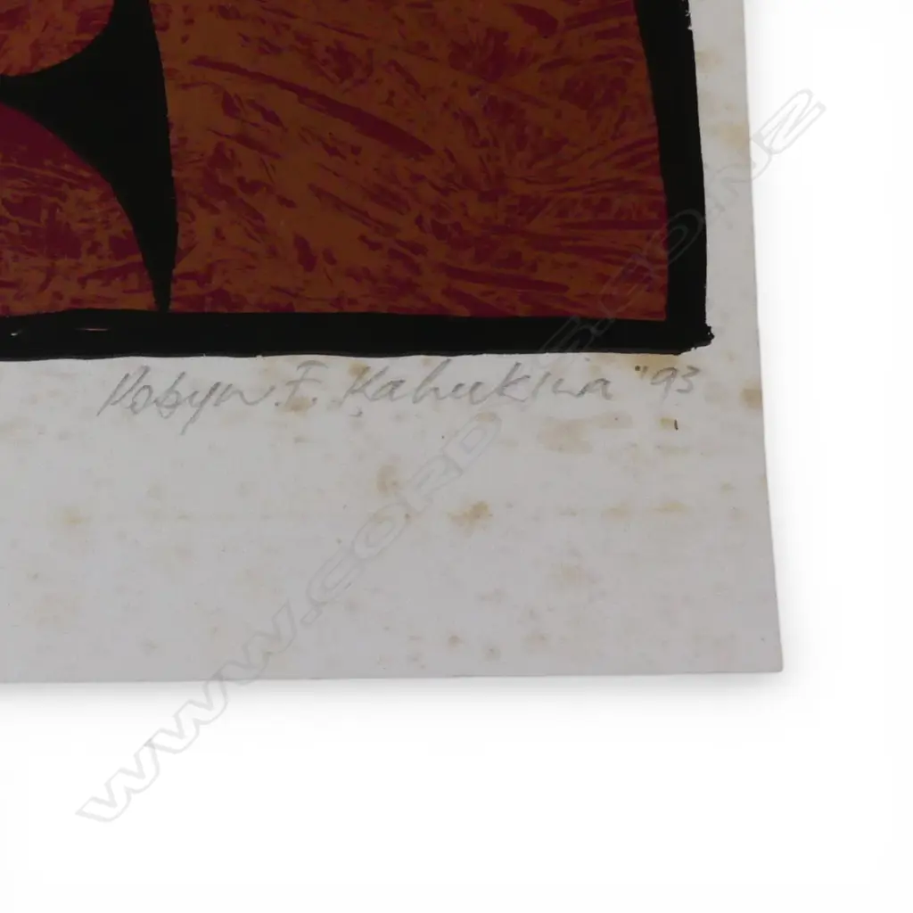 ROBYN KAHUKIWA, MANA WAHINE MAORI, LINOCUT PRINT Ed. 2/30, SIGNED & DATED '93, UNFRAMED & FOXED, 480x320mm Image 1++