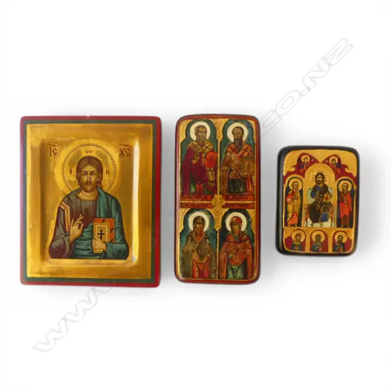 3 ORTHODOX ICONS one by MIHAELA FORDEA exhibition label attached 245x205mm