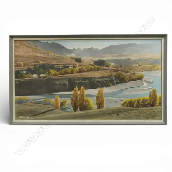 WHITES AVIATION SHOTOVER RIVER, SIGNED & TITLED 545x1000mm ex John Perry estate