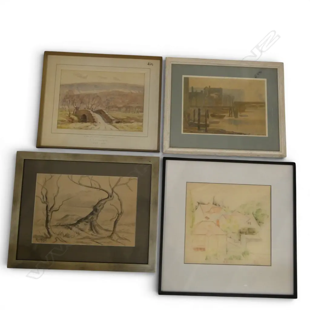 4 ARTWORKS INCL. JOHN WEEKS SKETCH 305x335mm Image 1++