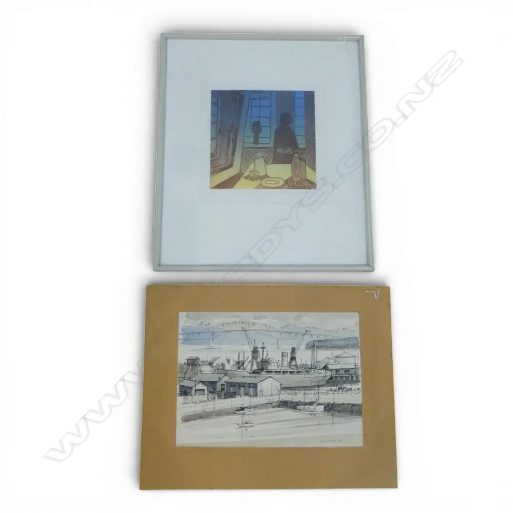 KENNETH A. SANDS AUCKLAND HARBOUR WATERCOLOUR 1916 & OTHER EDITIONED PRINT 300x295mm Image 1++