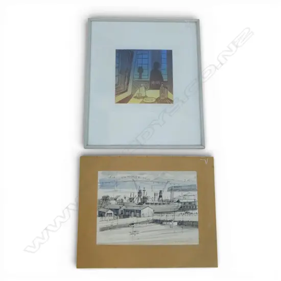 KENNETH A. SANDS AUCKLAND HARBOUR WATERCOLOUR 1916 & OTHER EDITIONED PRINT 300x295mm