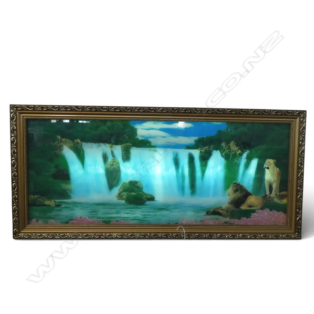 LIGHT BOX OF LIONS AT WATERFALL 450x975mm WORKING Image 1++