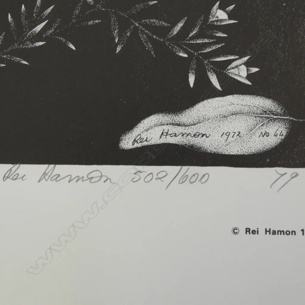 REI HAMON, THREE PRINTS (2 X LOG AND LEAVES 1 X FLOWERS), LITHOGRAPH ALL ED. 600, 470 X 370 MM (UNFRAMED) SOME FOXING Image 1++