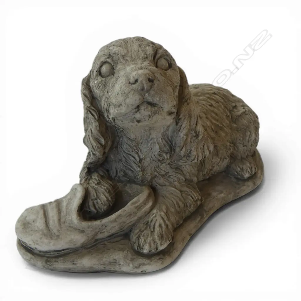 CONCRETE SCULPTURE PUPPY WITH SLIPPER L.270mm Image 1++