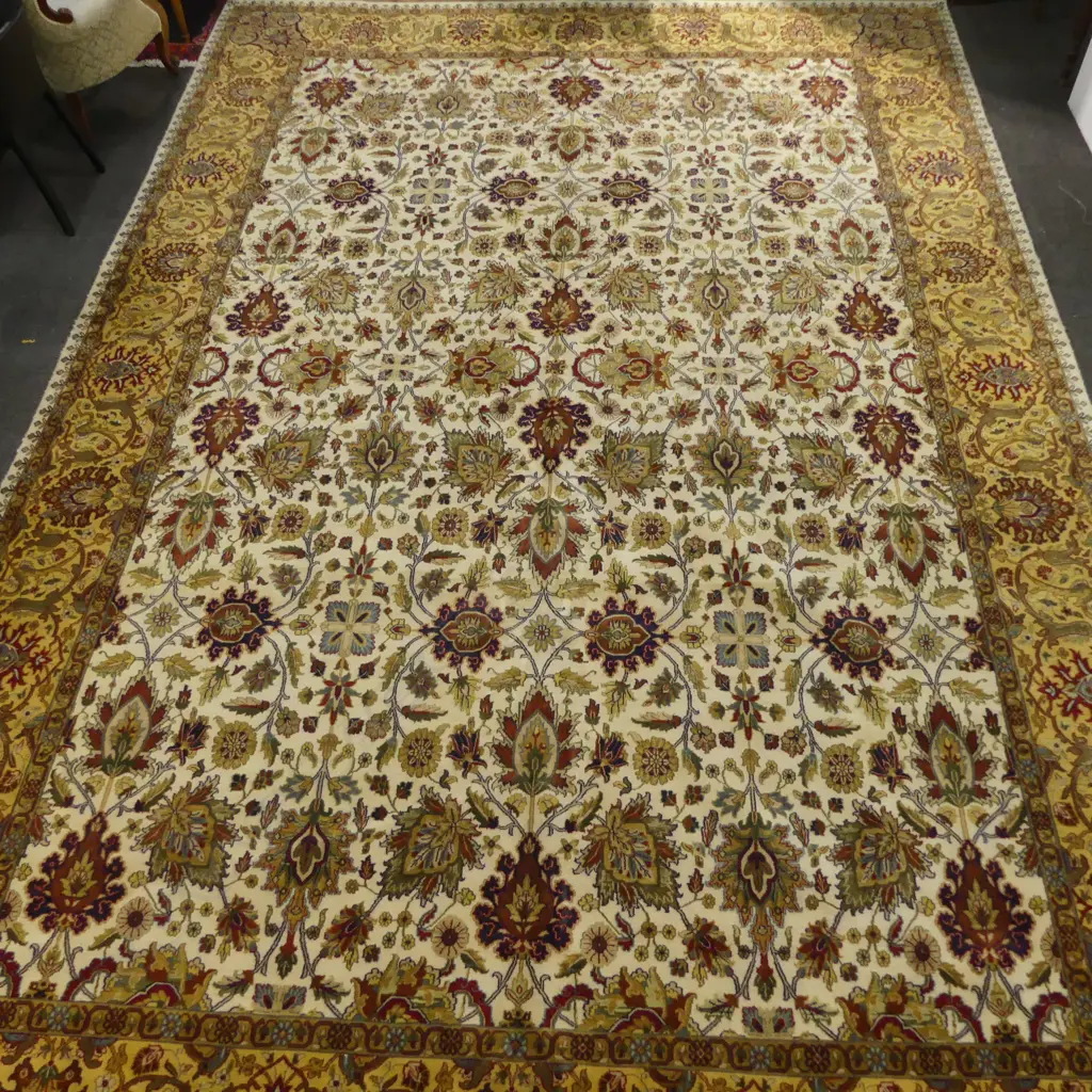 Very large Persian Kashan hand knotted carpet w curvilinear tendril design. Pale ground Image 1++