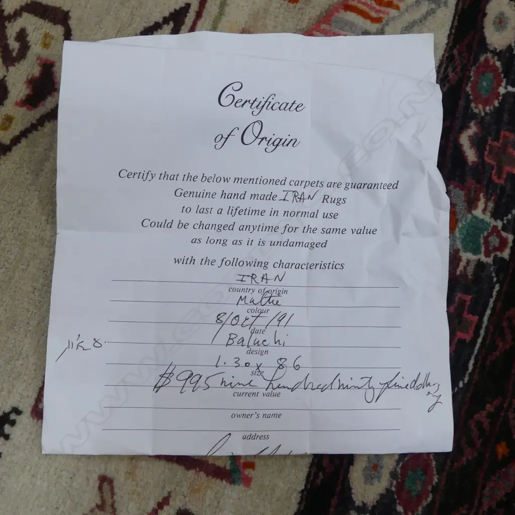 IRANIAN HAND KNOTTED ALL WOOL BALUCHI RUG 1300x860mm Image 1++