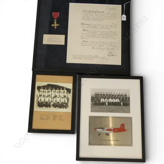 OBE MEDAL FRAMED to Harold Parnell Smith (1903 - 1998) with scroll + 2 unrelated framed photos of air force cadets ? 