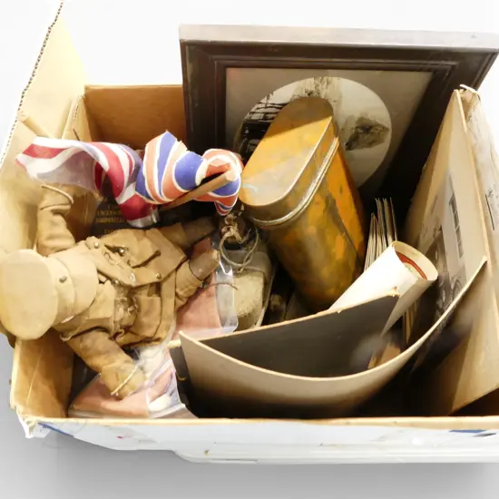 ASST. ITEMS, WWI INTEREST; SOLDIER DOLL AF, PHOTOS, POSTCARDS, BOOKS ETC