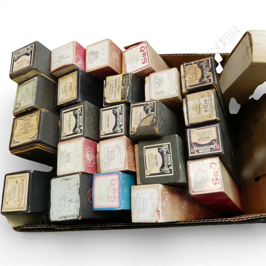 BOX OF PIANO ROLLS  (25) AND FOUR MUSIC BOOKS FOR PIANO AND ORGAN Image 1++