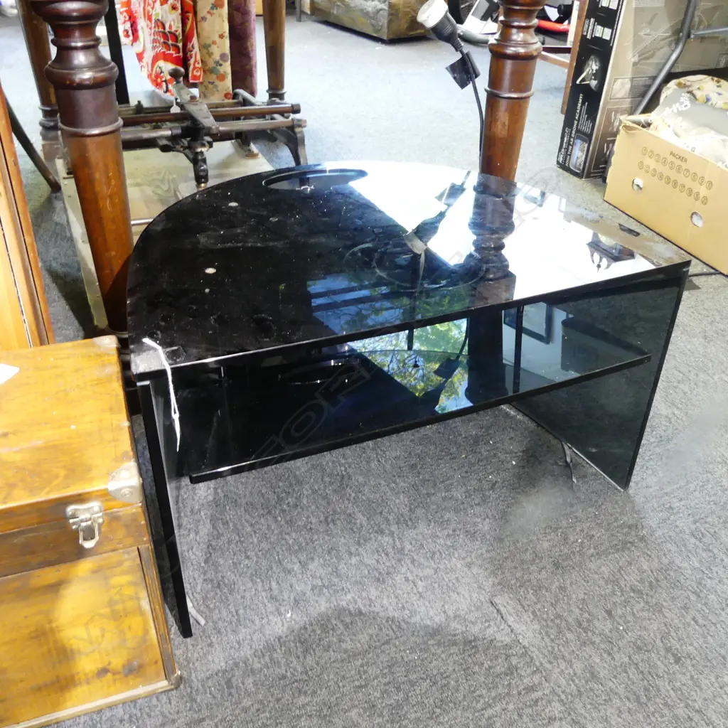 MODERN BLACK GLASS TV STAND/TABLE 700x500x385mm Image 1++