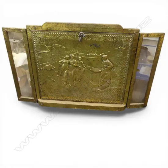 EMBOSSED BRASS FIRE SCREEN H.680 W.1030mm approx.