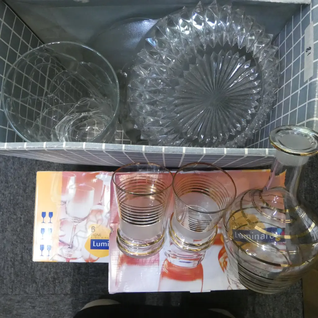 3 BOXED SETS LUMINARC GLASSES GLASS VASE  BOWLS ETC Image 1++