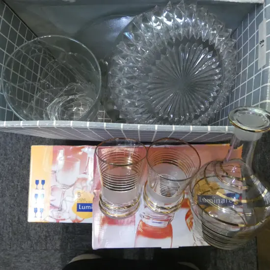 3 BOXED SETS LUMINARC GLASSES GLASS VASE  BOWLS ETC