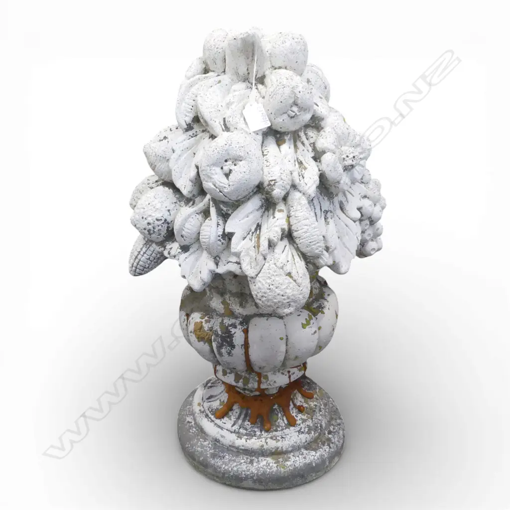 CONCRETE GARDEN URN w. FRUIT H.600mm BASE REPAIRED Image 1++