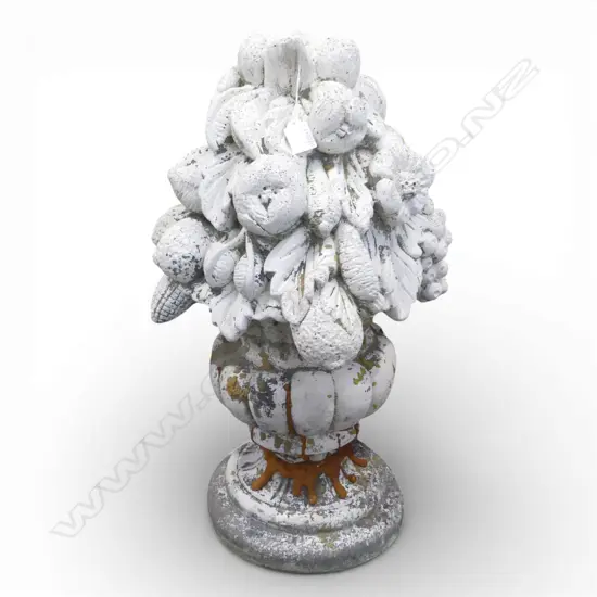 CONCRETE GARDEN URN w. FRUIT H.600mm BASE REPAIRED