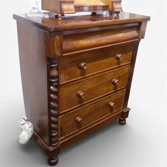 VICTORIAN FLAME MAHOGANY CHEST OF DRAWERS 1100x525x1260mm some mouldings missing