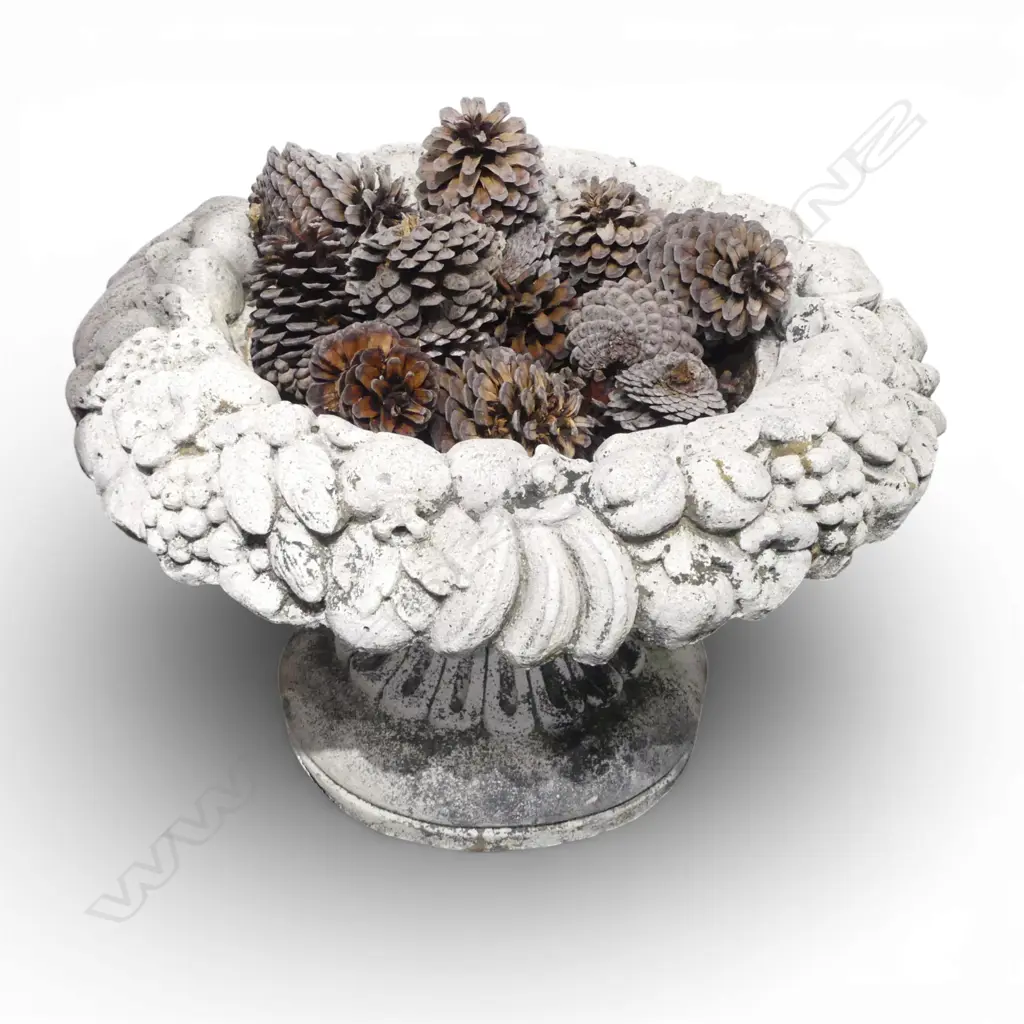 LG CONCRETE GARDEN URN FILLED w. PINECONES H.400mm, 600mm dia Image 1++