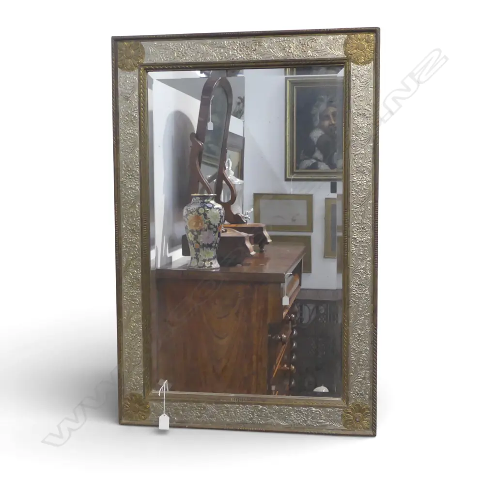 EMBOSSED SILVER AND GILT METAL BEVELLED EDGE MIRROR  915 X 610mm Image 1++