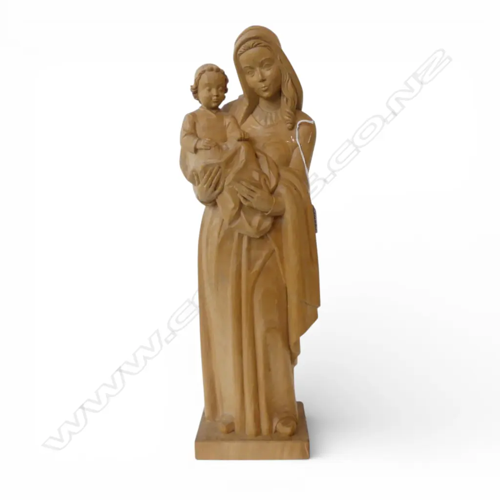 GERMAN 'OBERAMMERGAU' WOOD CARVED MADONNA & CHILD 1968 date & makers mark to base H.510mm Image 1++