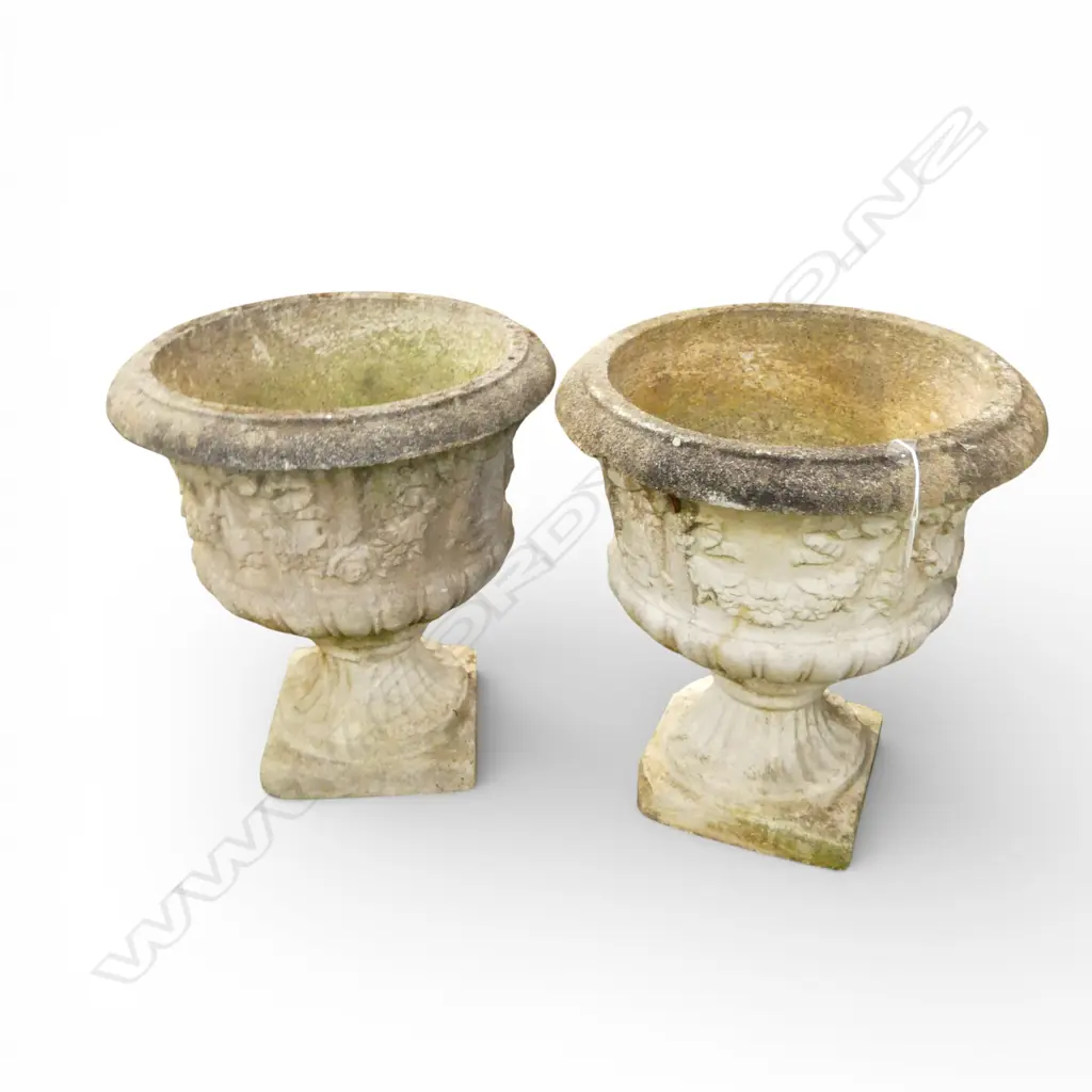 PR VINTAGE CONCRETE GARDEN PEDESTAL URNS classical form. Minor faults. H.465mm Image 1++