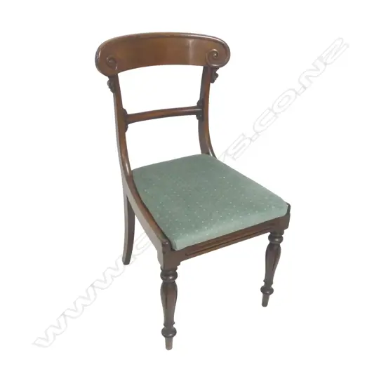 William IV mahogany scrolling bar back dining chair with drop-in seat