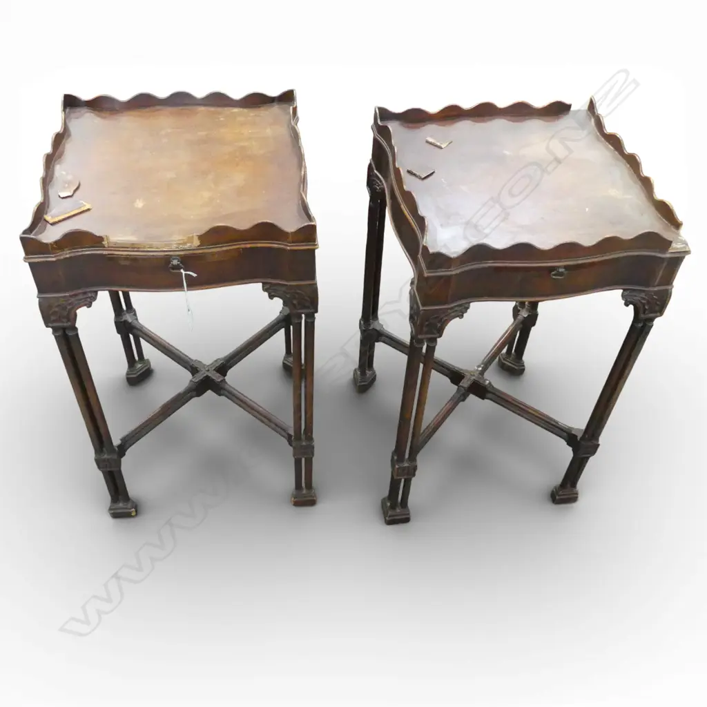PR GOTHIC STYLE MAHOGANY SIDE TABLES BY H. HERRMANN NEW YORK, REPAIRS Image 1++