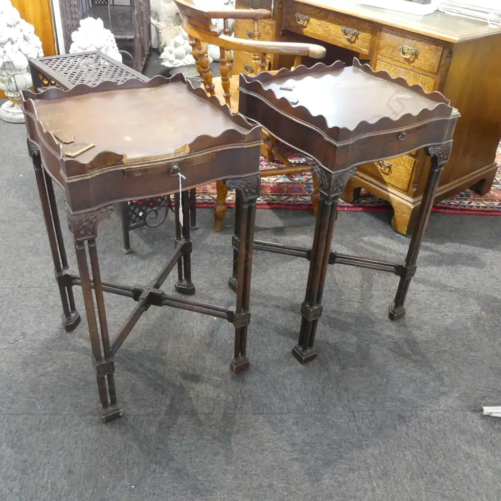 PR GOTHIC STYLE MAHOGANY SIDE TABLES BY H. HERRMANN NEW YORK, REPAIRS Image 1++