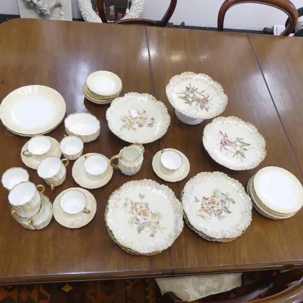  PART ANTIQUE DOULTON BURSLEM TEA SET INCLDS; PLATES, SIDE PLATES, COMPORTS, SUGAR BOWL & MILK JUG (faulted) Image 1++