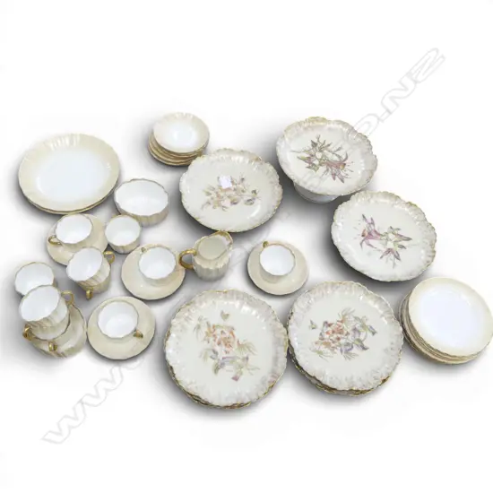  PART ANTIQUE DOULTON BURSLEM TEA SET INCLDS; PLATES, SIDE PLATES, COMPORTS, SUGAR BOWL & MILK JUG (faulted)