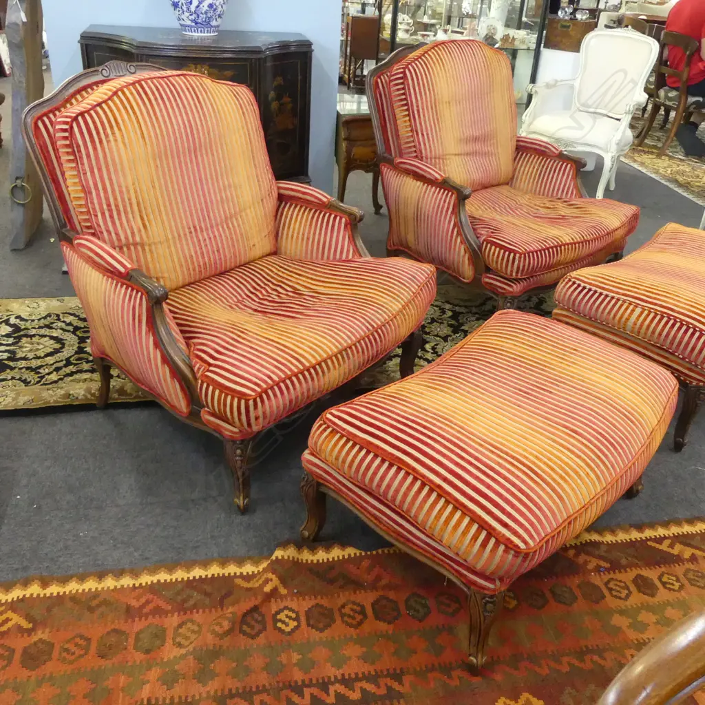 FRENCH STYLE UPHOLSTERED ARMCHAIR & FOOT REST BY CASA MIA ITALY Image 1++