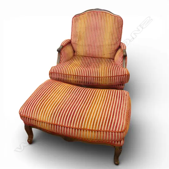 FRENCH STYLE UPHOLSTERED ARMCHAIR & FOOT REST BY CASA MIA ITALY