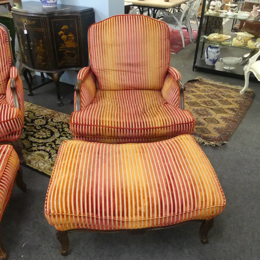 FRENCH STYLE UPHOLSTERED ARMCHAIR & FOOT REST BY CASA MIA ITALY Image 1++