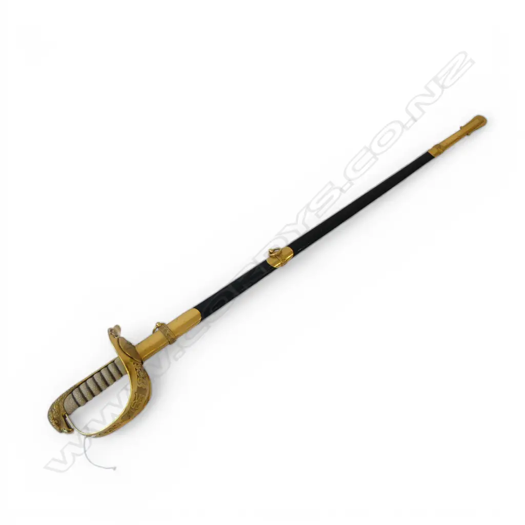 BRITISH ROYAL AIRFORCE OFFICER'S CEREMONIAL WILKINSON SWORD. QEII. Gilded brass. Shagreen grip. In scabbard Image 1++