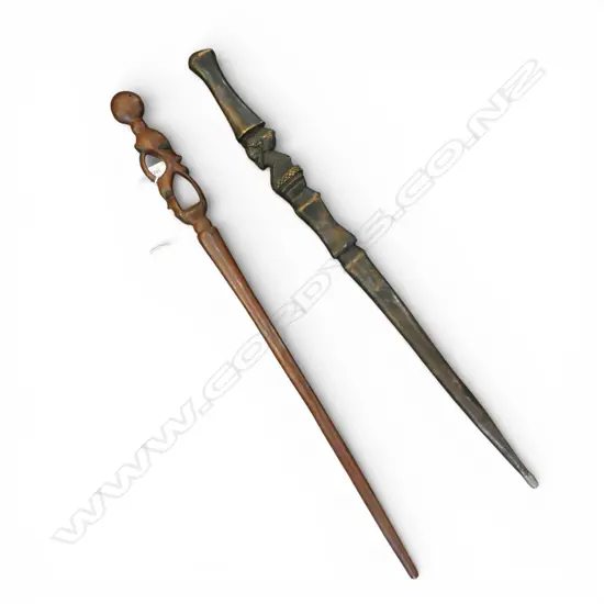 2 CARVED WOODEN AFRICAN WALKING STICKS H.925mm