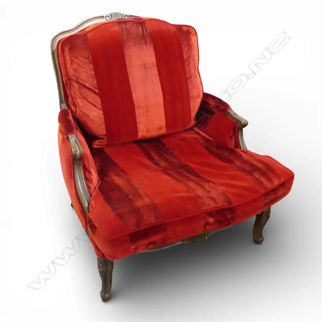 ITALIAN MADE FRENCH STYLE RED VELVET ARMCHAIR 900x900x950mm Image 1++